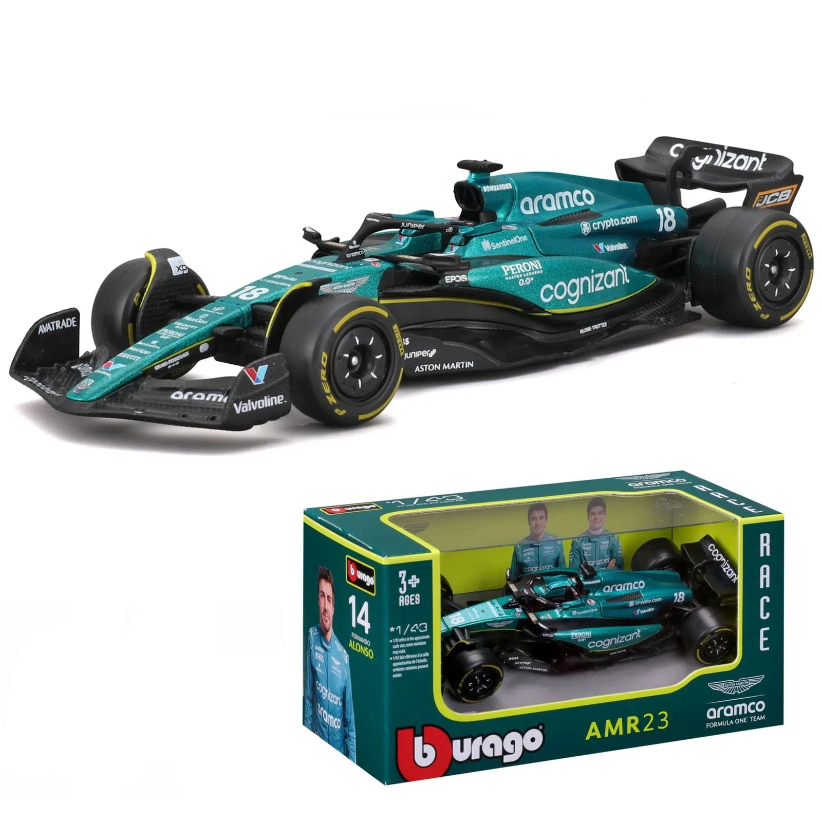 Bburago 1:43 – Fernando Alonso / Lance Stroll – Aston Martin F1 Team – 2023 Season